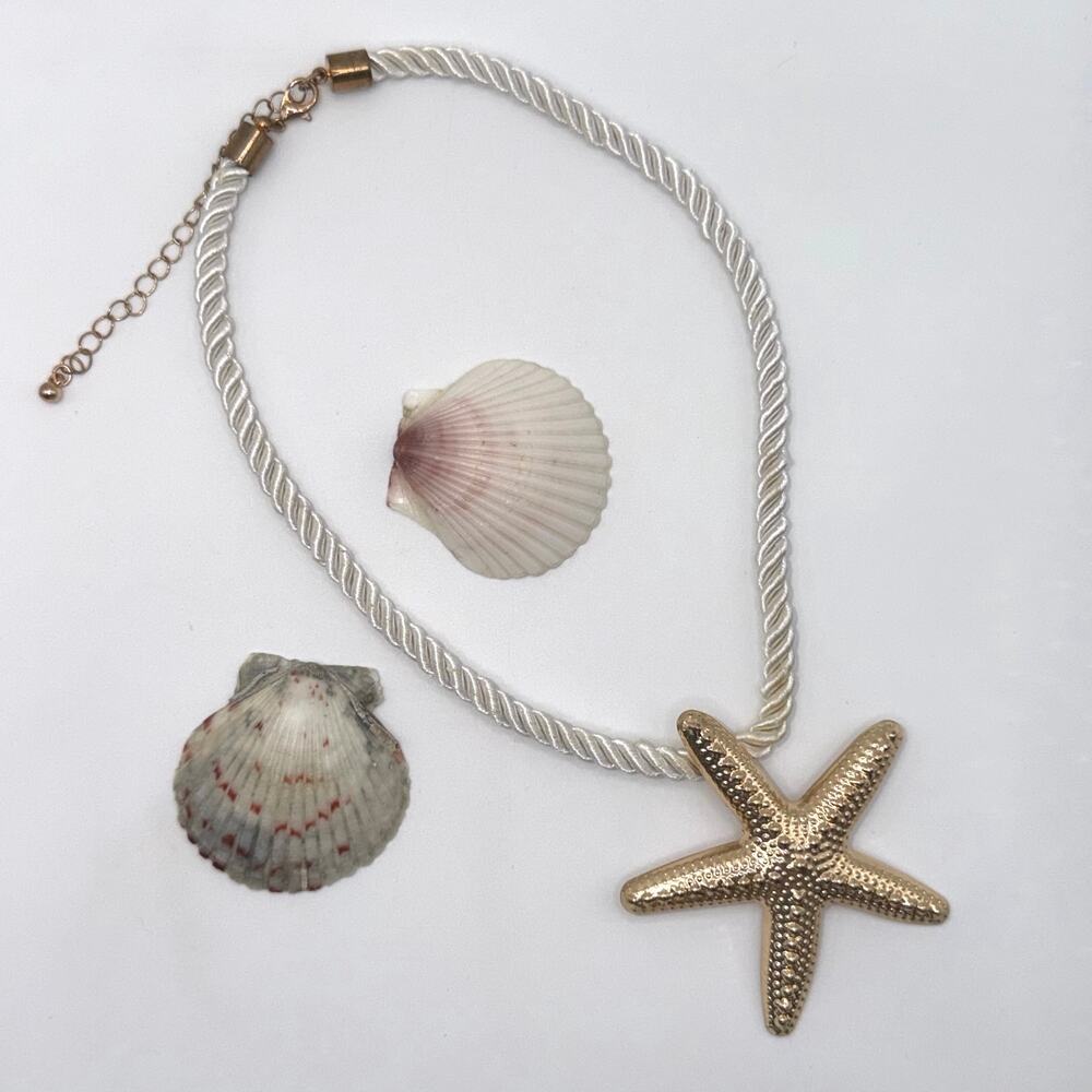 Gold Starfish Pendant Nautical Rope Statement Necklace